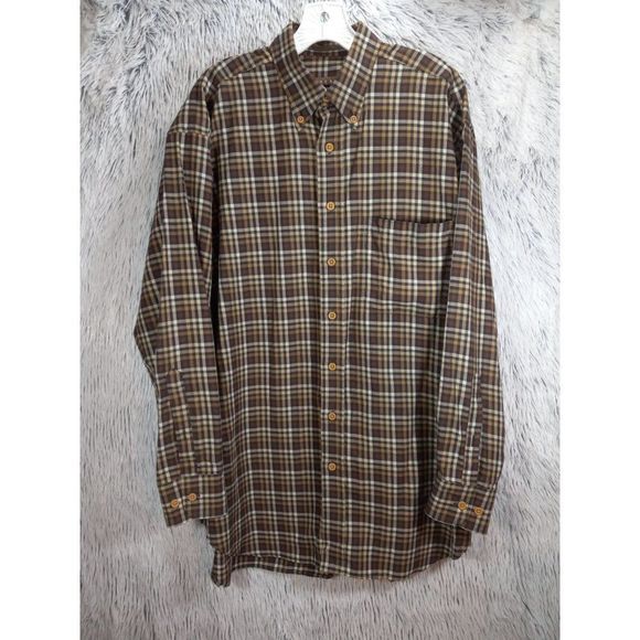Robert Talbots Shirt Mens Medium Brown Plaid Long Sleeve - Picture 1 of 7
